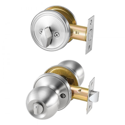 587+D101 - Durable Satin Nickel Door Lock Set with Adjustable Deadbolt