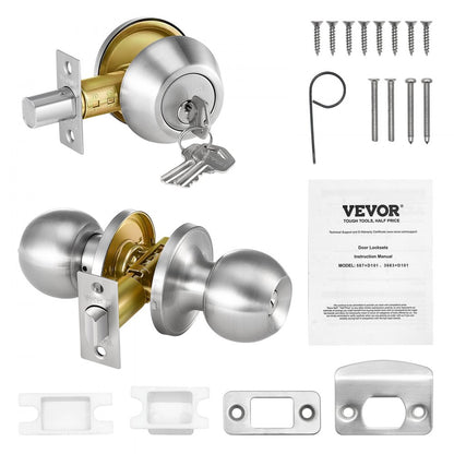 587+D101 - Durable Satin Nickel Door Lock Set with Adjustable Deadbolt