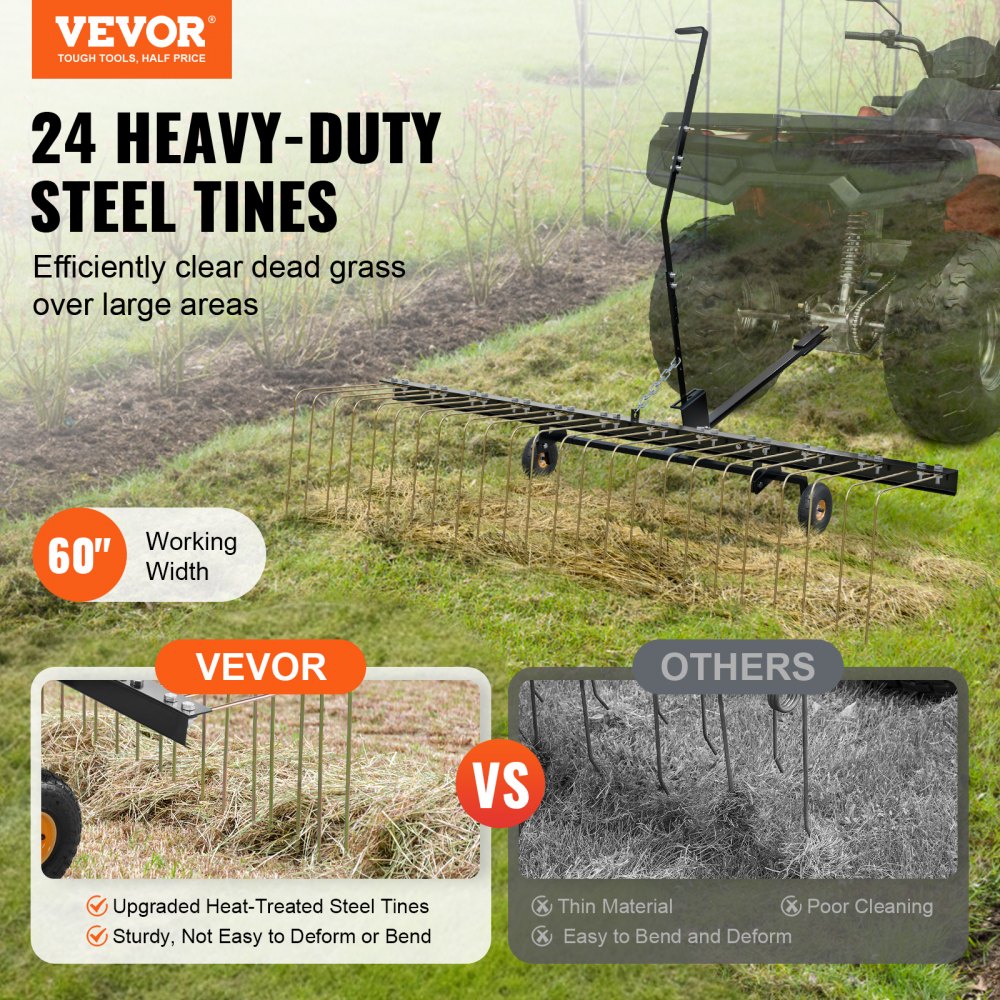 TBD150 - 60" Steel Tow-Behind Dethatcher for Easy Lawn Care