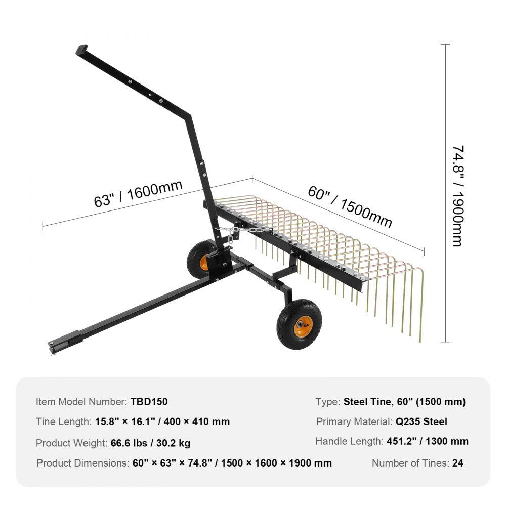 TBD150 - 60" Steel Tow-Behind Dethatcher for Easy Lawn Care