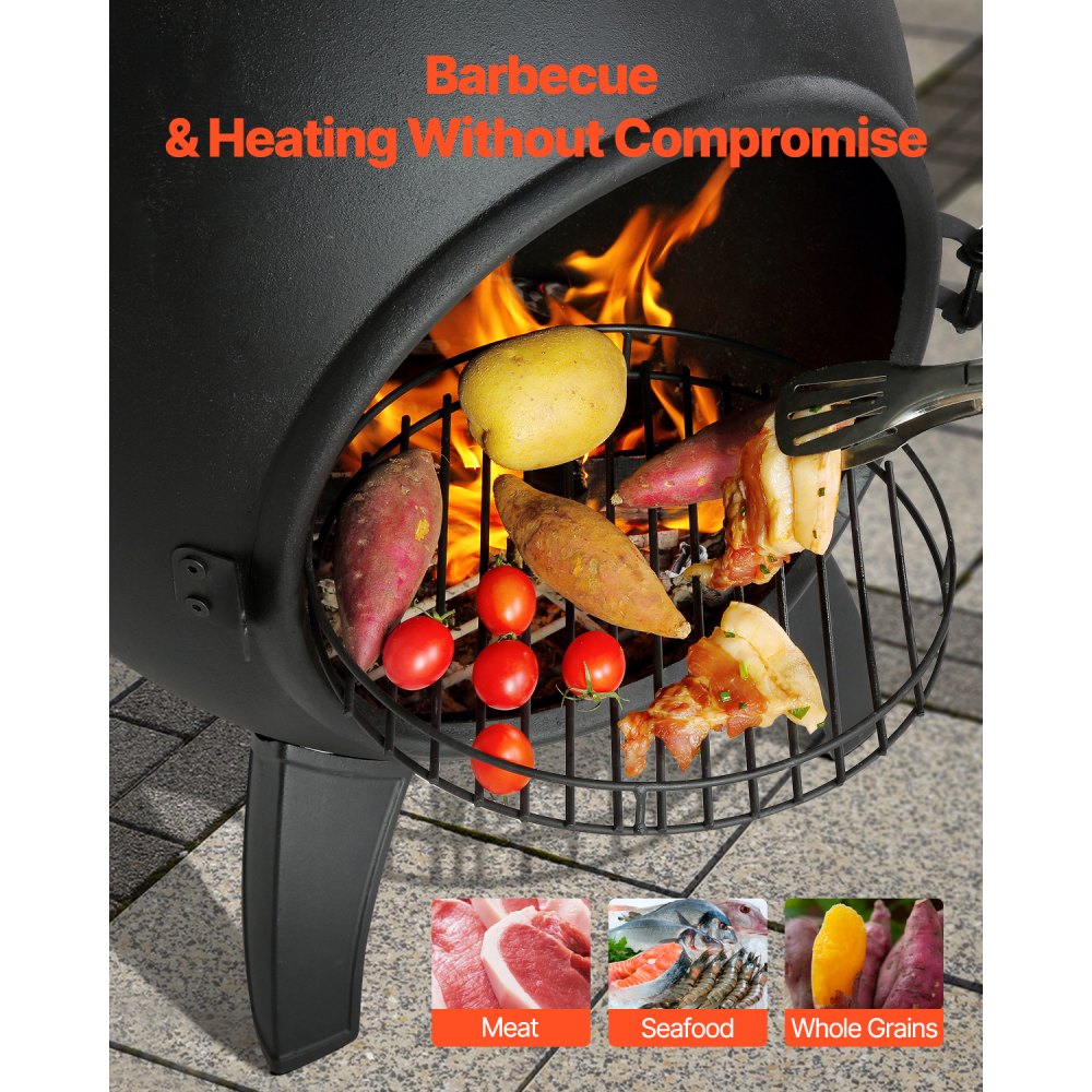 81041-S - 18-Inch Outdoor Chiminea with BBQ Grill & Durable Cover