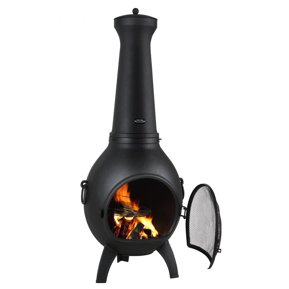 81041-S - 18-Inch Outdoor Chiminea with BBQ Grill & Durable Cover
