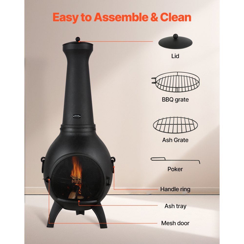 81041-L - 22" Durable Aluminum Chiminea with BBQ Grill & Waterproof Coat