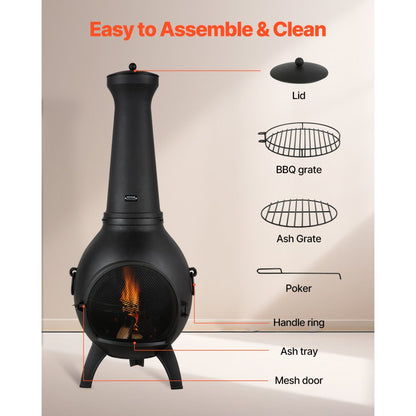 81041-L - 22" Durable Aluminum Chiminea with BBQ Grill & Waterproof Coat
