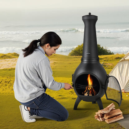 81041-L - 22" Durable Aluminum Chiminea with BBQ Grill & Waterproof Coat