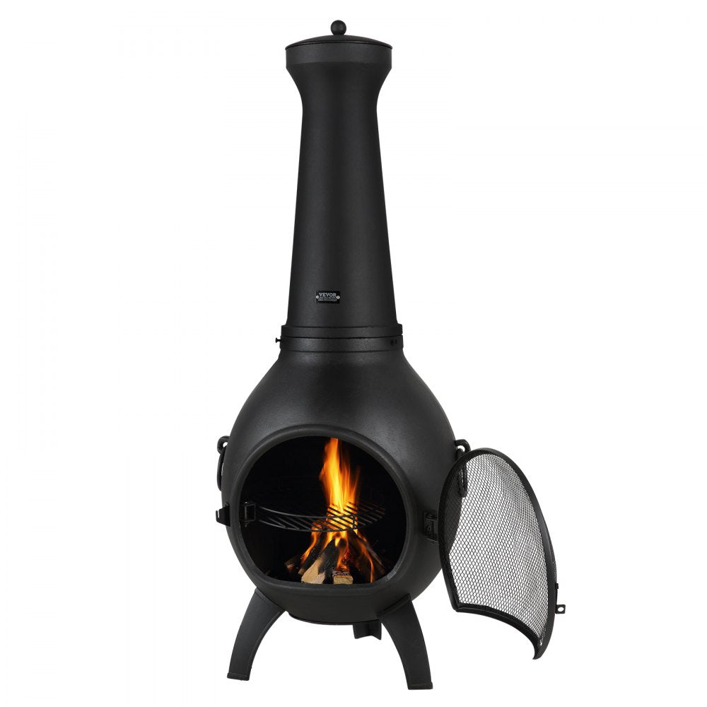 81041-L - 22" Durable Aluminum Chiminea with BBQ Grill & Waterproof Coat