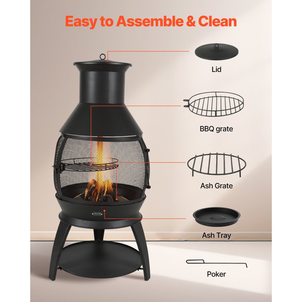 81034 - 22-Inch Iron Chiminea with BBQ Grill & Waterproof Cover