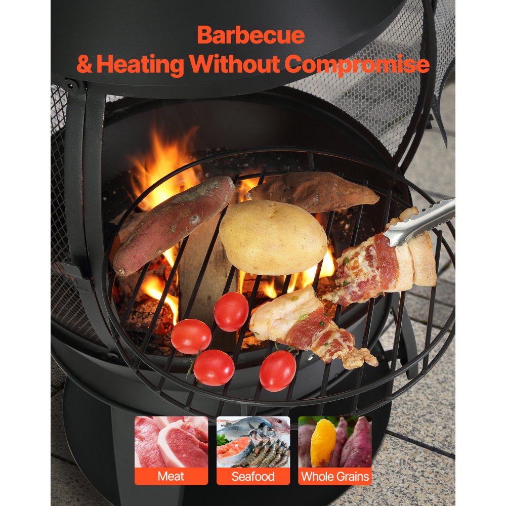 81034 - 22-Inch Iron Chiminea with BBQ Grill & Waterproof Cover