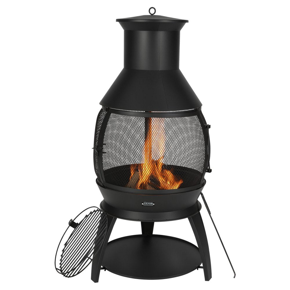 81034 - 22-Inch Iron Chiminea with BBQ Grill & Waterproof Cover