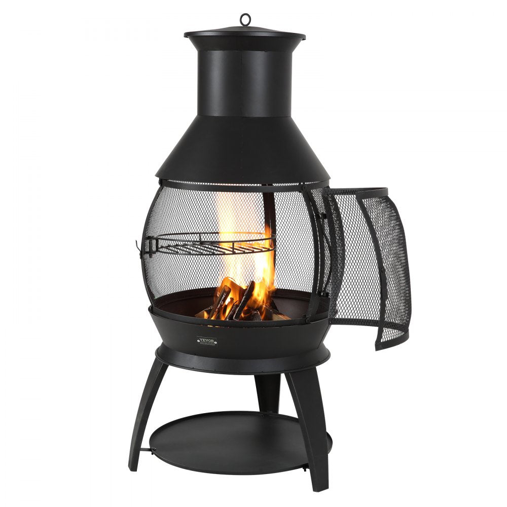 81034 - 22-Inch Iron Chiminea with BBQ Grill & Waterproof Cover