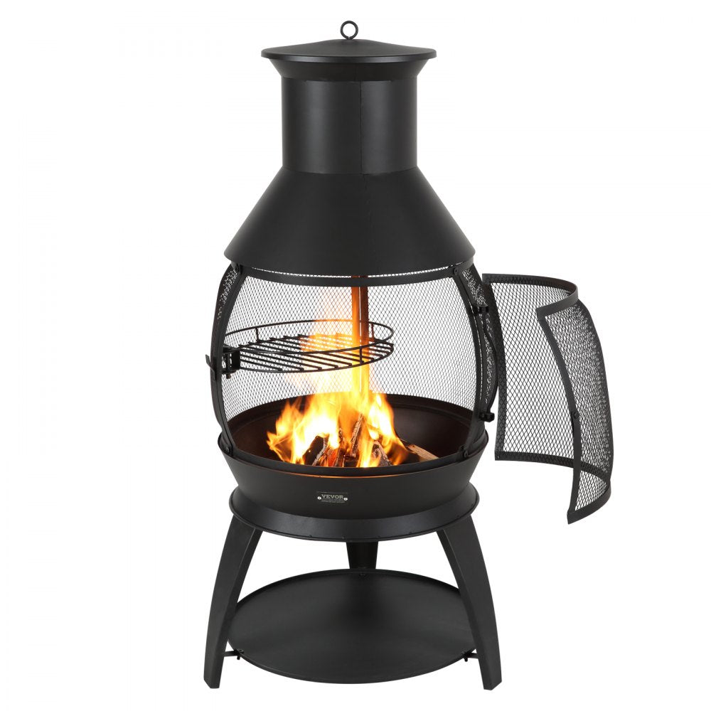 81034 - 22-Inch Iron Chiminea with BBQ Grill & Waterproof Cover