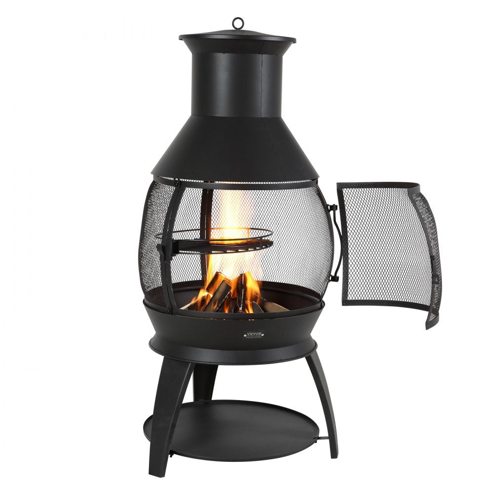 81034 - 22-Inch Iron Chiminea with BBQ Grill & Waterproof Cover