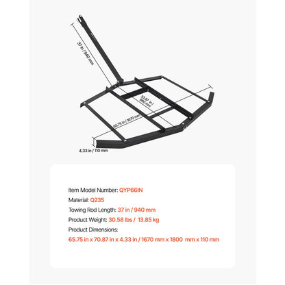 QYP66IN - Durable 66" Steel Drag Harrow for ATVs and UTVs