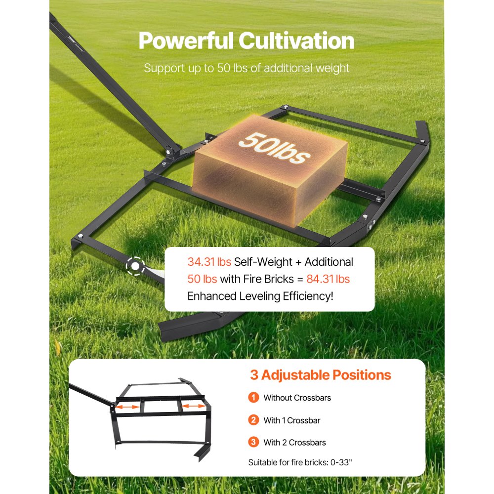 QYP74IN - 74" Steel Drag Harrow for ATV/UTV with Adjustable Leveling