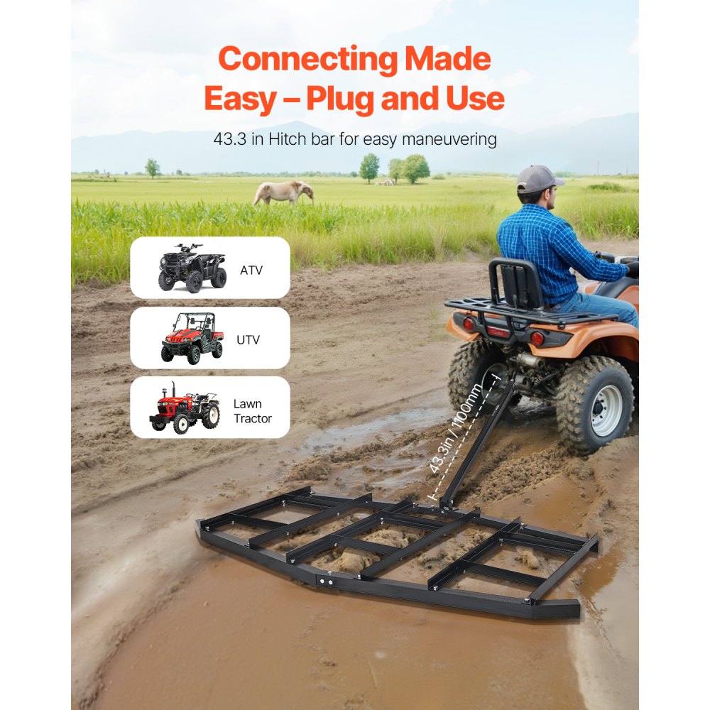 QYP84IN - Heavy-Duty 84" Steel Tow Behind Drag Harrow with Adjustable Depth