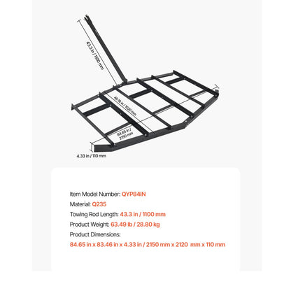 QYP84IN - Heavy-Duty 84" Steel Tow Behind Drag Harrow with Adjustable Depth