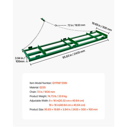 QYP96*20IN - 8 ft Durable Steel Drag Harrow for Efficient Land Leveling