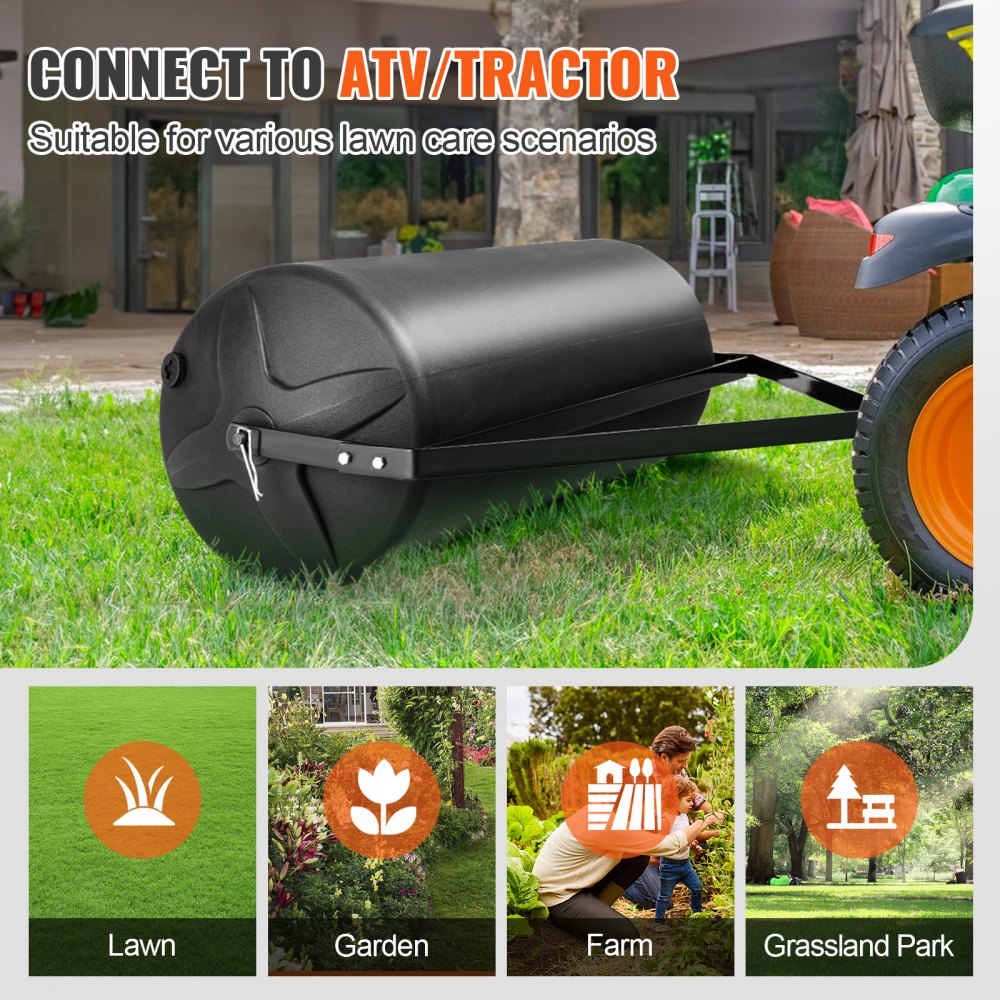 TI-1836 - 400lbs Heavy-Duty Tow-Behind Lawn Roller for Optimal Seed Germination