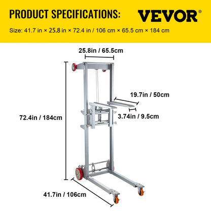 551 lbs Manual Winch Stacker - 63" Height Steel Lift with Adjustable Forks