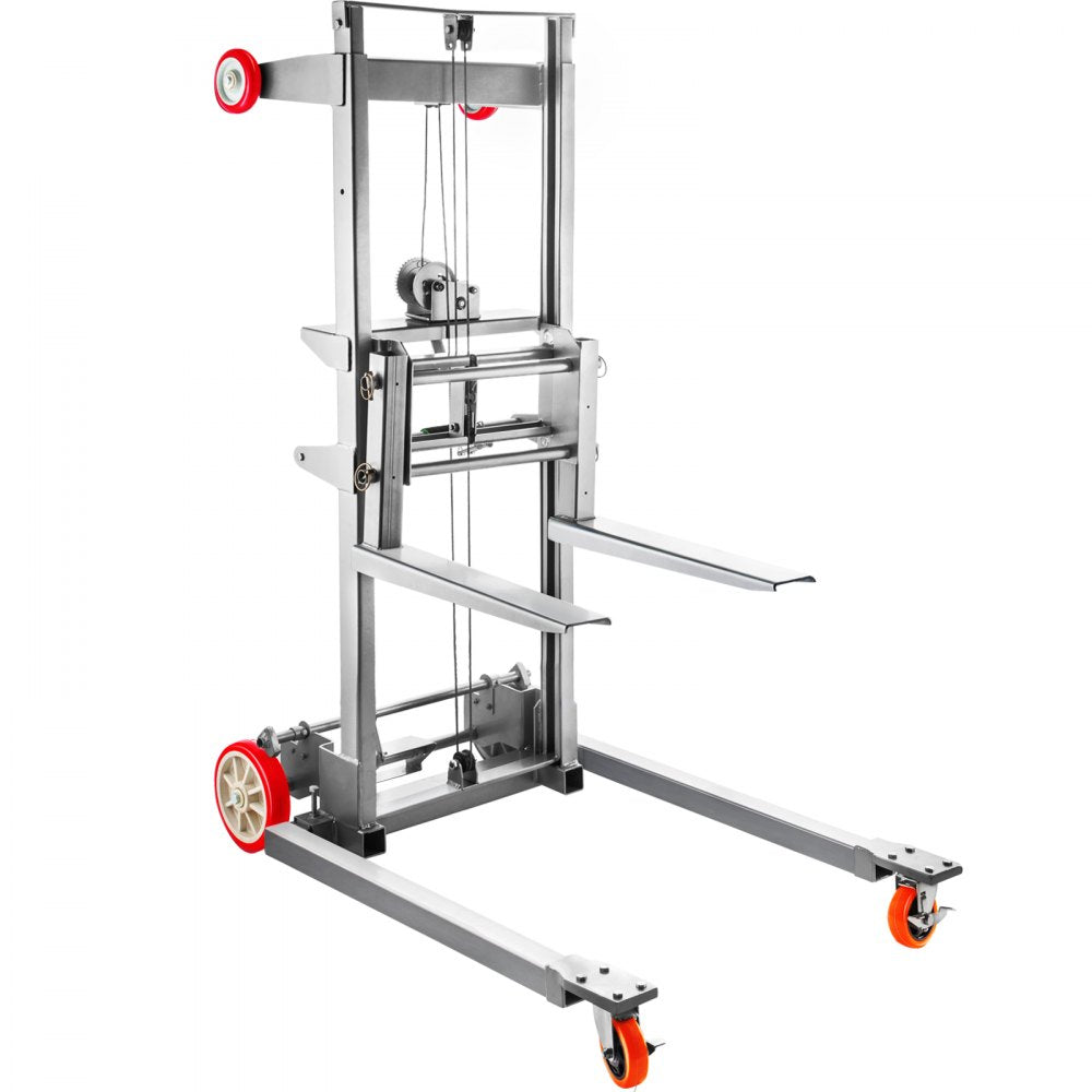 551 lbs Manual Winch Stacker - 63" Height Steel Lift with Adjustable Forks