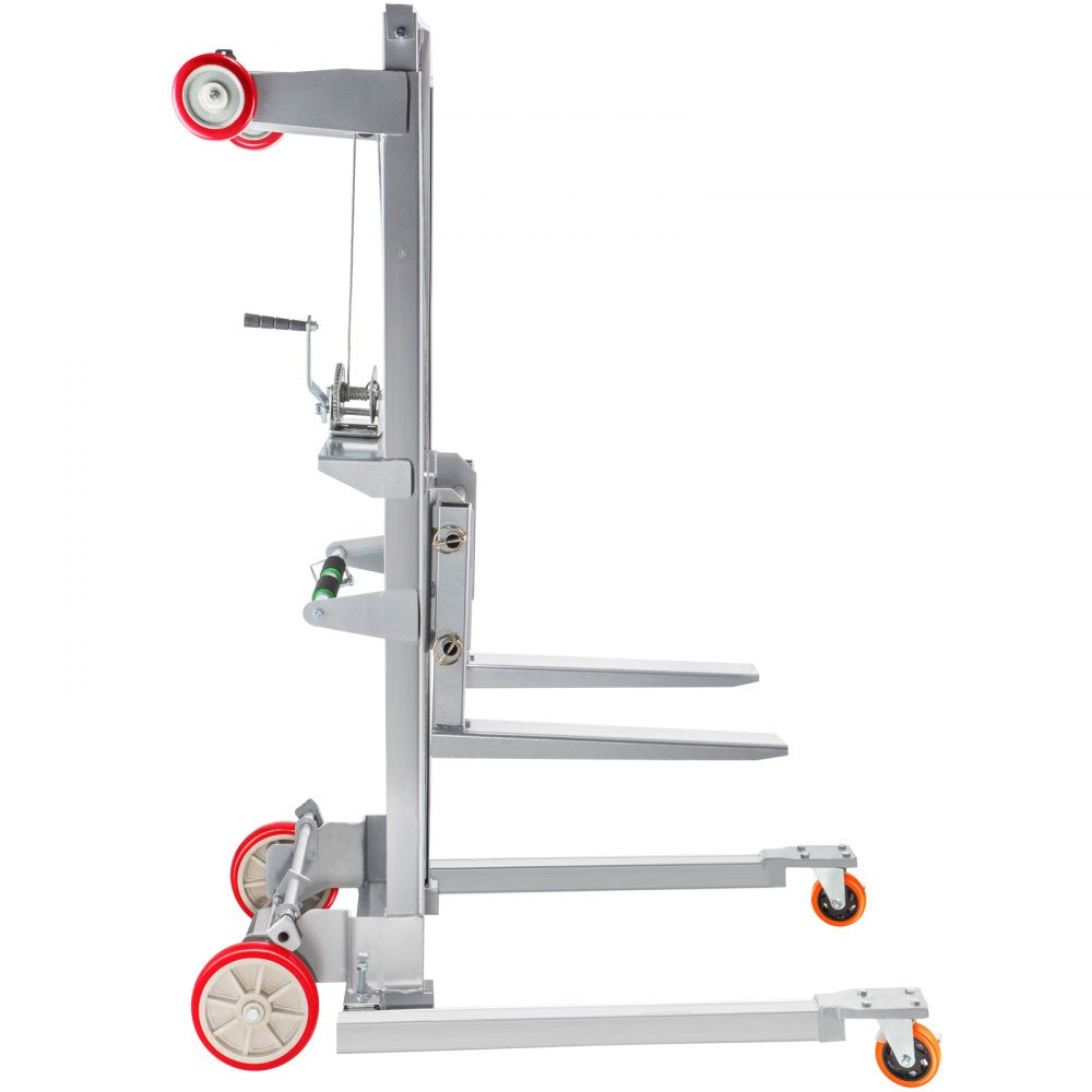 551 lbs Manual Winch Stacker - 63" Height Steel Lift with Adjustable Forks