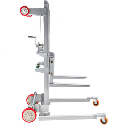 551 lbs Manual Winch Stacker - 63" Height Steel Lift with Adjustable Forks