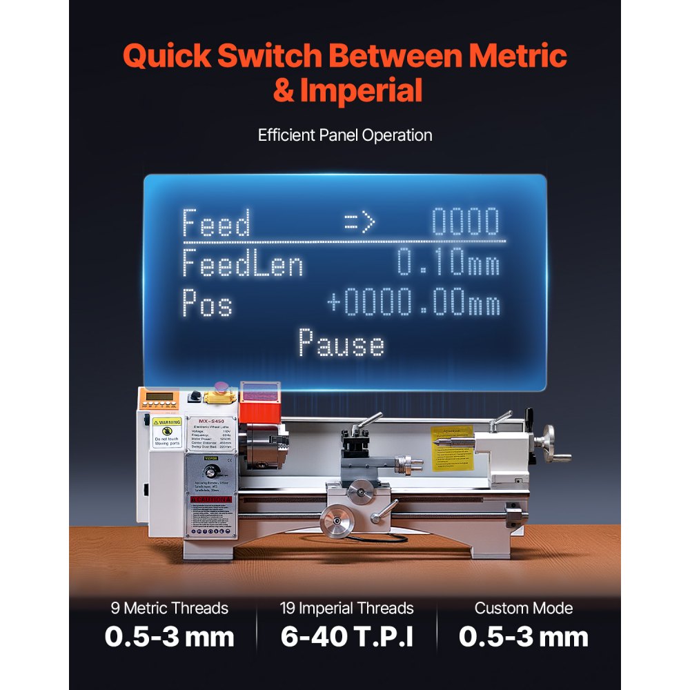 MX-S450 - Electronic 8.7" x 18" Metal Lathe with Automated Feeding
