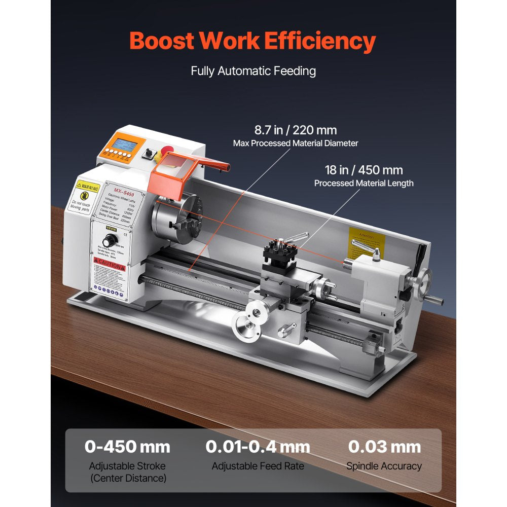MX-S450 - Electronic 8.7" x 18" Metal Lathe with Automated Feeding