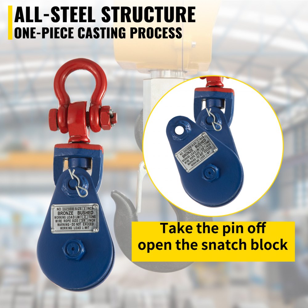 010846572033 - Heavy-Duty 3'' Snatch Block Pulley with Steel Chain, 4400 lbs Capacity