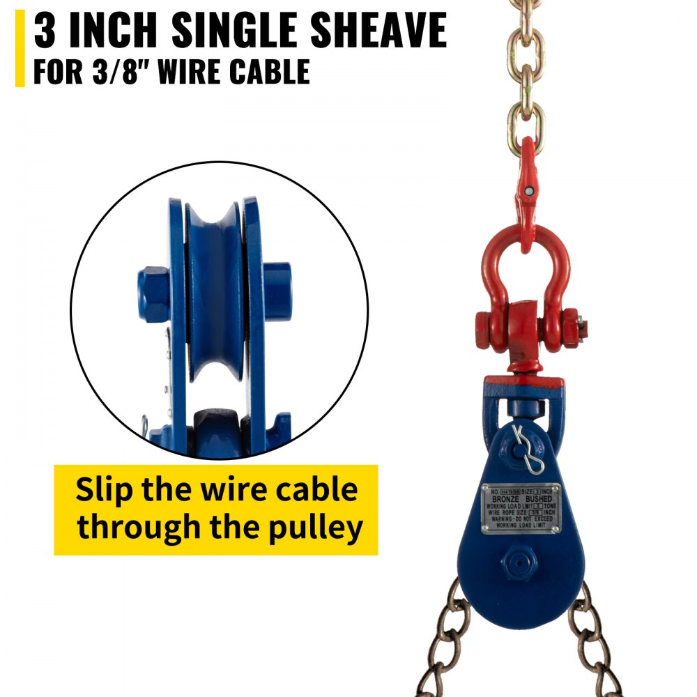 010846572033 - Heavy-Duty 3'' Snatch Block Pulley with Steel Chain, 4400 lbs Capacity