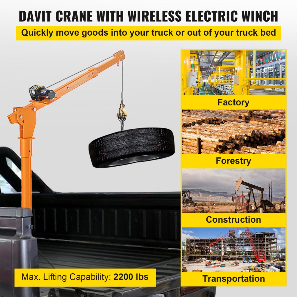 VV-DH2200-12V - 2200 lbs Electric Davit Crane with Wireless Remote Control