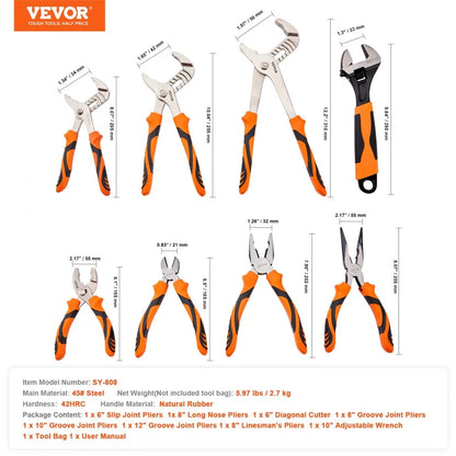SY-808 - 8-Piece High Carbon Steel Pliers Set with Ergonomic Handles