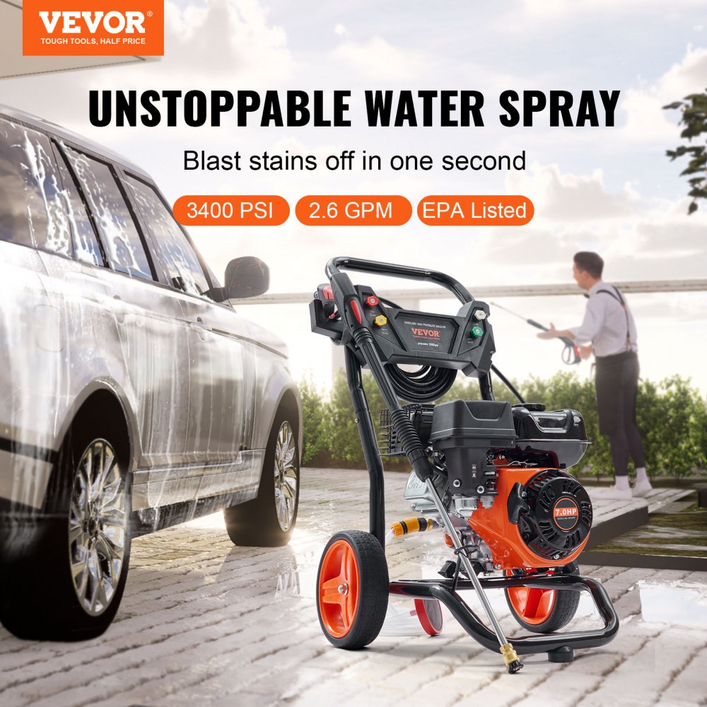BS170D-SP - VEVOR 3400 PSI Gas Pressure Washer, Easy Mobility & Durable Design