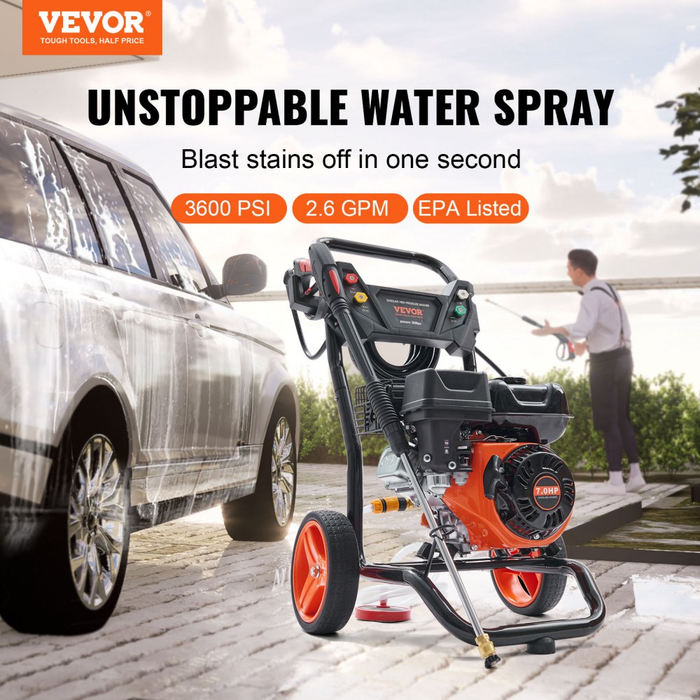 BS180D-SP - 3600 PSI Gas Pressure Washer with 7HP Engine & 5 Nozzles