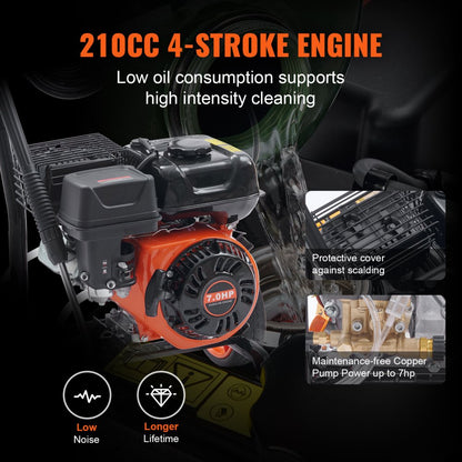 BS180D-SP - 3600 PSI Gas Pressure Washer with 7HP Engine & 5 Nozzles