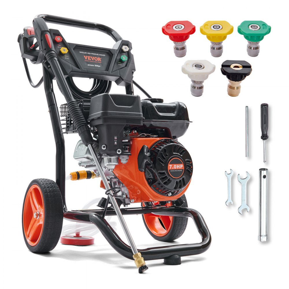 BS180D-SP - 3600 PSI Gas Pressure Washer with 7HP Engine & 5 Nozzles