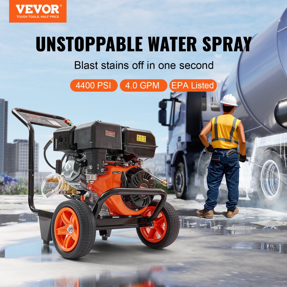 BSG250A - 4400 PSI Gas Pressure Washer with 5 Nozzles & 2-Wheel Cart