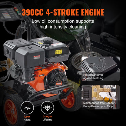 BSG250A - 4400 PSI Gas Pressure Washer with 5 Nozzles & 2-Wheel Cart