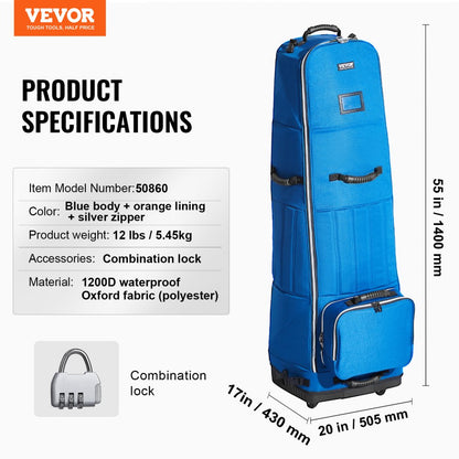 50860 - Premium Golf Travel Bag with Wheels & External Pocket