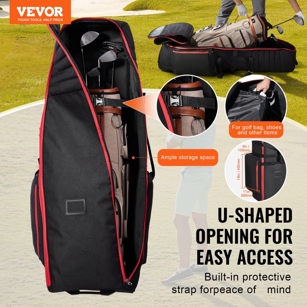 50878 - Durable Golf Club Travel Bag with Wheels & Lockable Storage