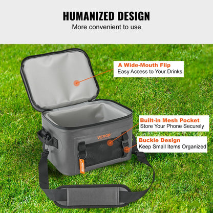 HT-20233 - 14.2x11x9.4 Soft Cooler Bag for 16 Cans, Leakproof Design
