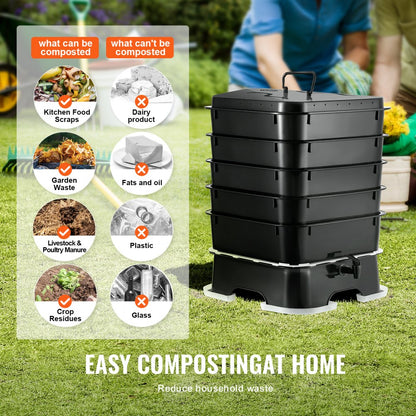WB25101 - 44 QT HDPE 5-Tray Worm Composter with Ventilation & Tap
