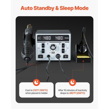 AM877D+ - 820W Dual Hot Air and Soldering Station with USB Charging