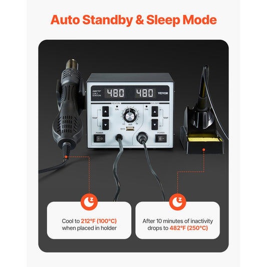 AM877D+ - 820W Dual Hot Air and Soldering Station with USB Charging