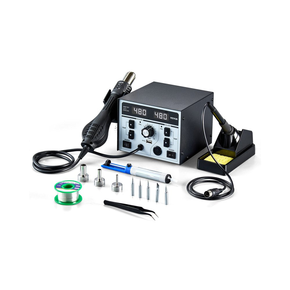 AM877D+ - 820W Dual Hot Air and Soldering Station with USB Charging