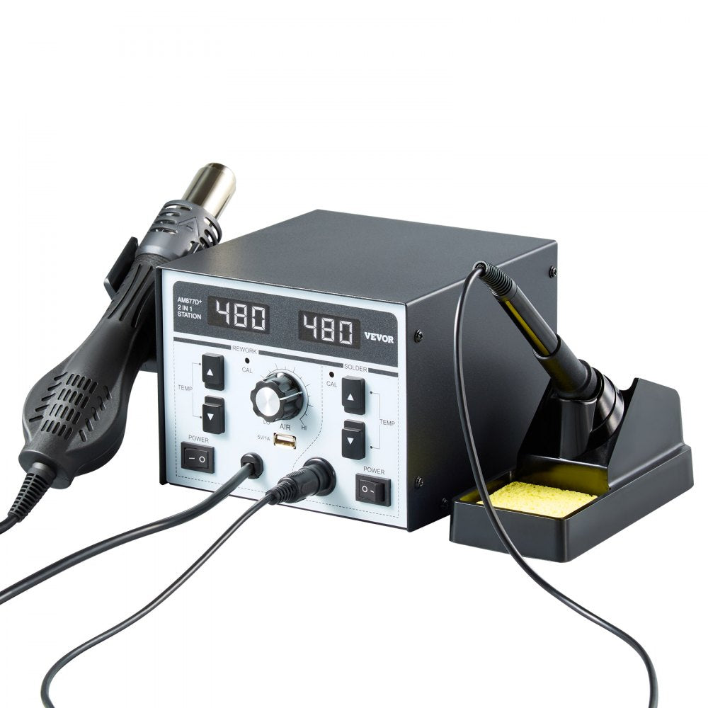 AM877D+ - 820W Dual Hot Air and Soldering Station with USB Charging