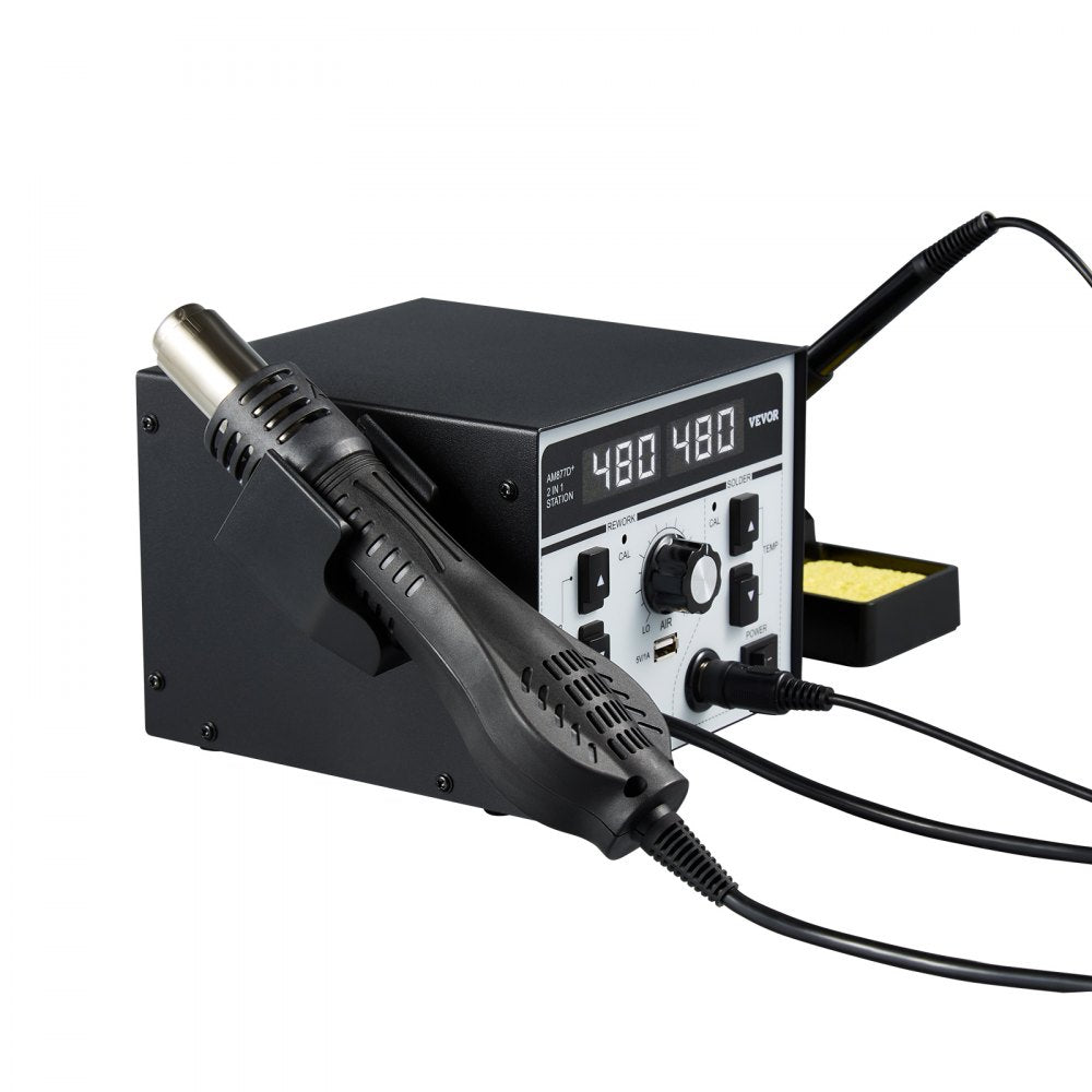 AM877D+ - 820W Dual Hot Air and Soldering Station with USB Charging