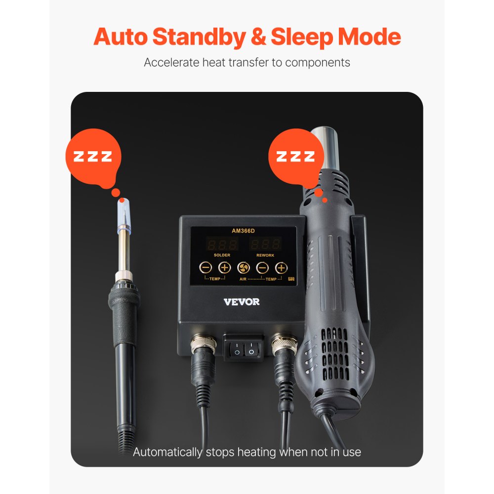 AM366D - 750W 2-in-1 Hot Air & Soldering Station with Adjustable Airflow
