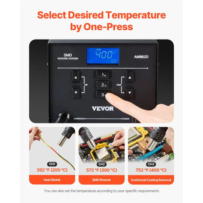 AM862D - 1000W Hot Air Rework Station with Digital Display and Safety Features
