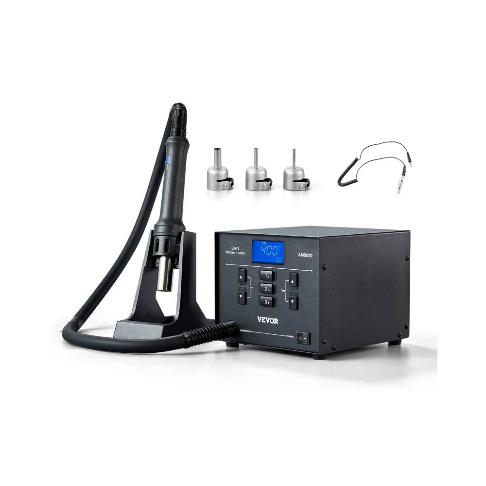 AM862D - 1000W Hot Air Rework Station with Digital Display and Safety Features